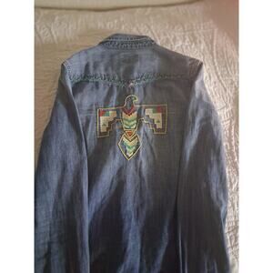 Rare Vintage Polo Ralph Lauren Western art embroidered denim boys shirt  Size 14